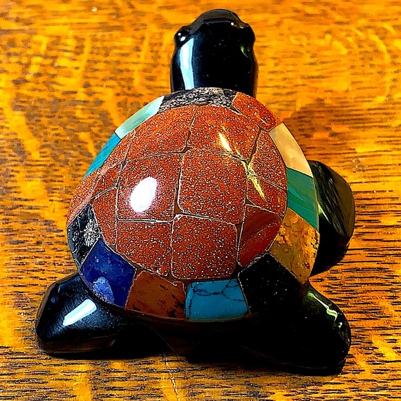 TURTLE BLACK OBSIDIAN CARVED CRYSTAL GOLDEN SANDSTONE MULTIPLE - Picture 6 of 11